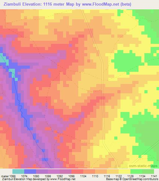 Ziambuli,Zambia Elevation Map