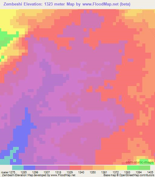 Zembeshi,Zambia Elevation Map