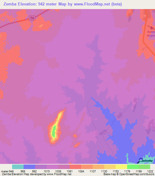 Zemba,Zambia Elevation Map