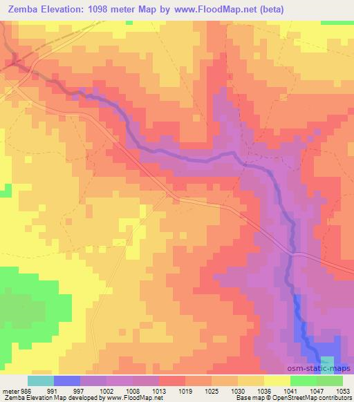 Zemba,Zambia Elevation Map