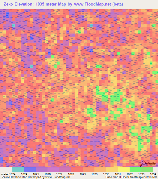 Zeko,Zambia Elevation Map