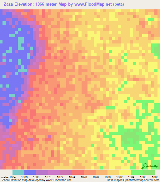 Zaza,Zambia Elevation Map