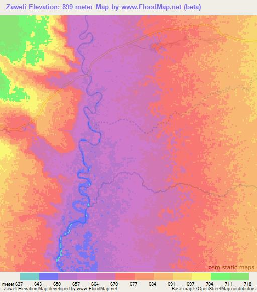 Zaweli,Zambia Elevation Map