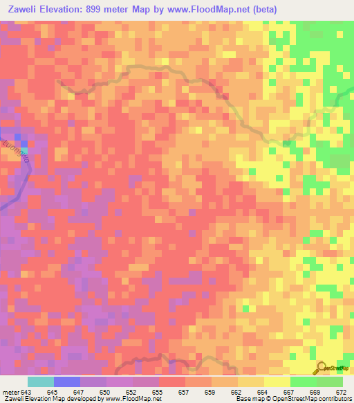 Zaweli,Zambia Elevation Map