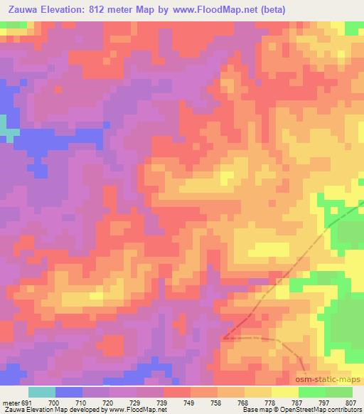 Zauwa,Zambia Elevation Map