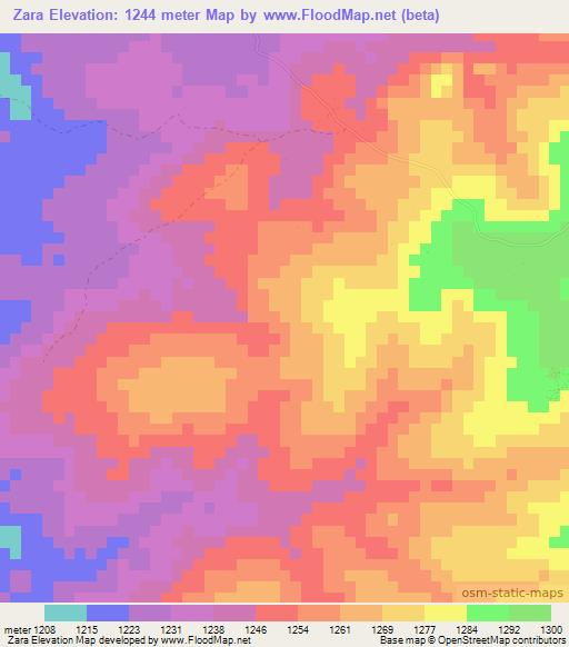 Zara,Zambia Elevation Map