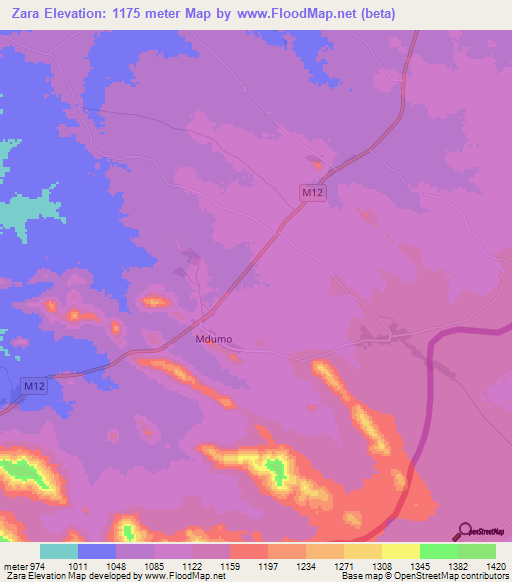 Zara,Zambia Elevation Map