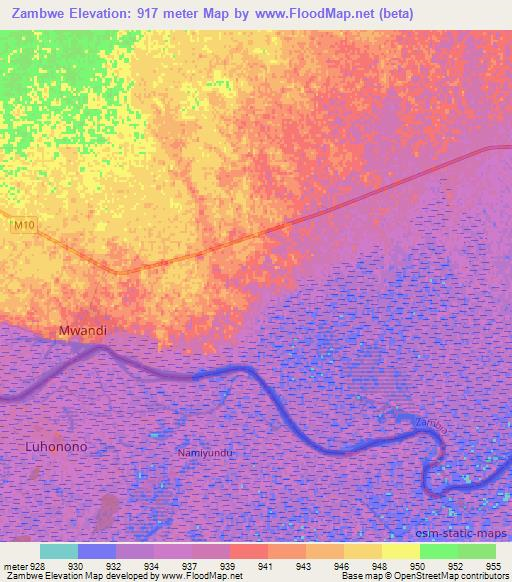 Zambwe,Zambia Elevation Map