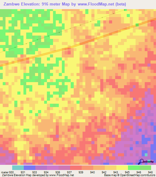 Zambwe,Zambia Elevation Map