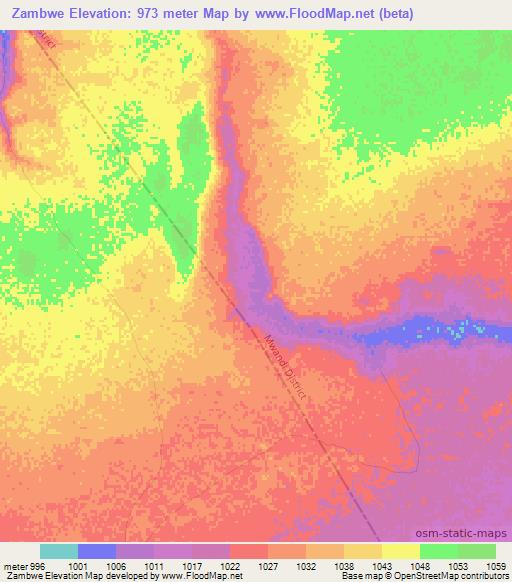 Zambwe,Zambia Elevation Map