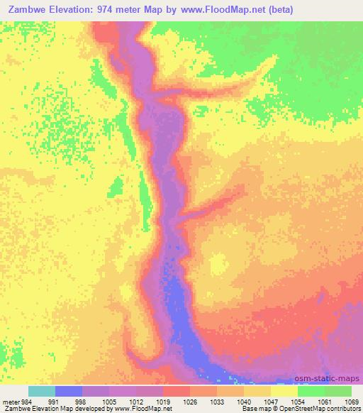 Zambwe,Zambia Elevation Map