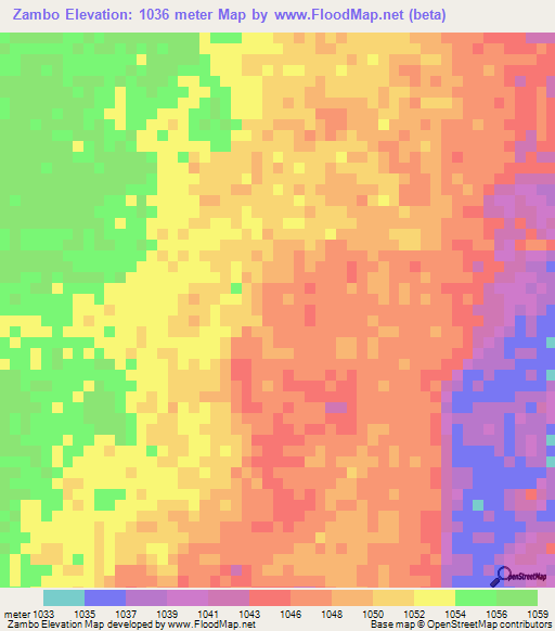 Zambo,Zambia Elevation Map