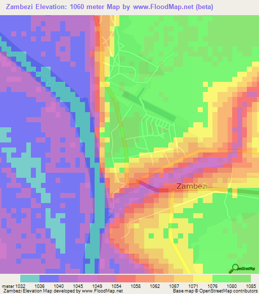 Zambezi,Zambia Elevation Map