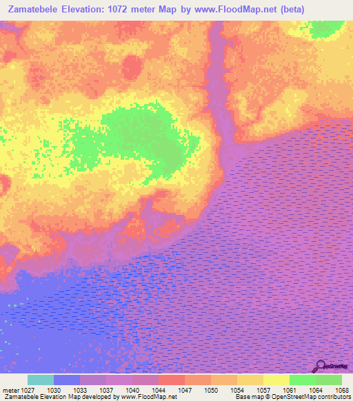 Zamatebele,Zambia Elevation Map