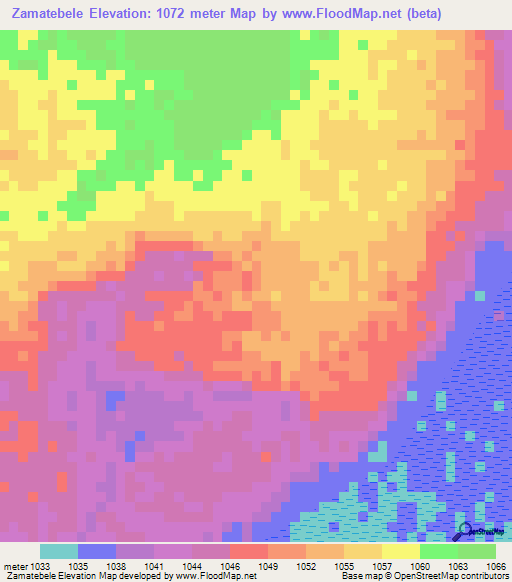 Zamatebele,Zambia Elevation Map