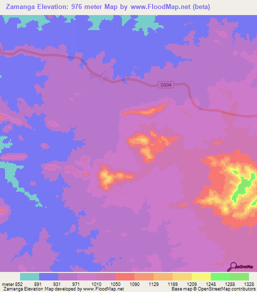 Zamanga,Zambia Elevation Map