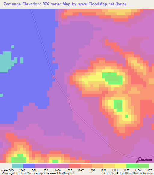 Zamanga,Zambia Elevation Map