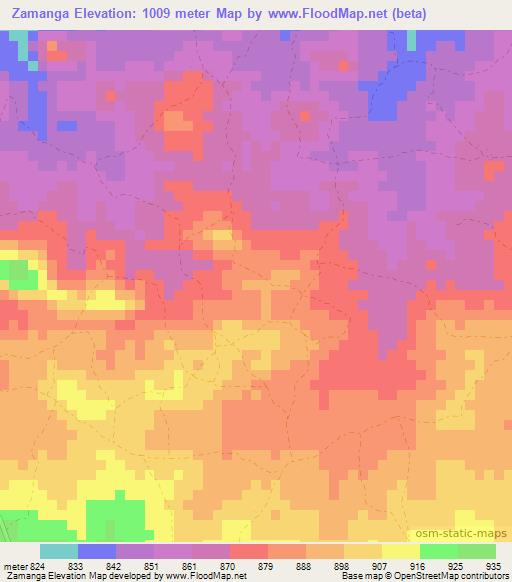 Zamanga,Zambia Elevation Map