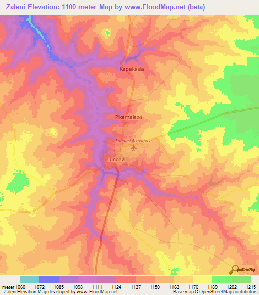 Zaleni,Zambia Elevation Map