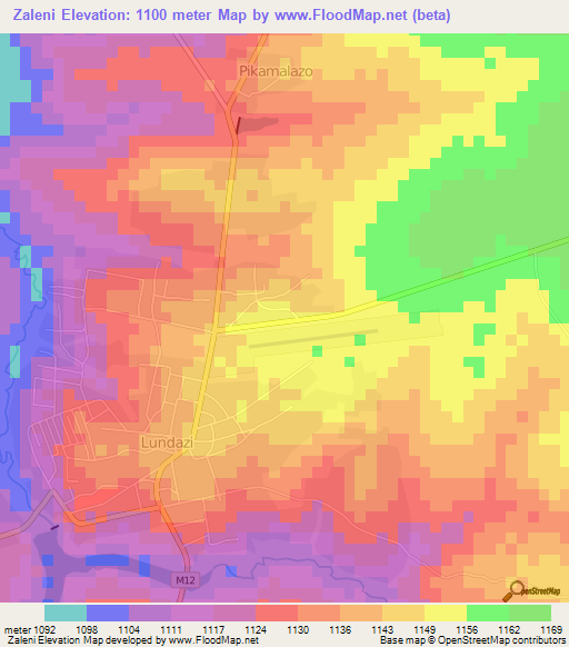 Zaleni,Zambia Elevation Map