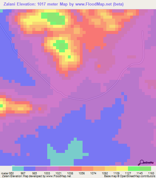 Zalani,Zambia Elevation Map