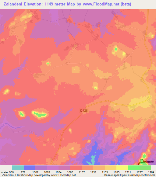 Zalandeni,Zambia Elevation Map