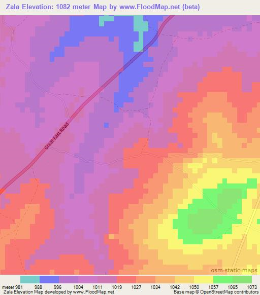 Zala,Zambia Elevation Map