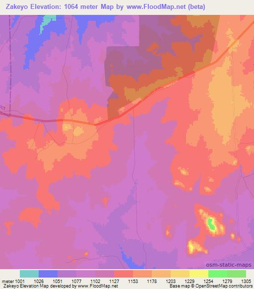 Zakeyo,Zambia Elevation Map