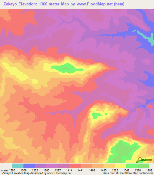 Zakeyo,Zambia Elevation Map