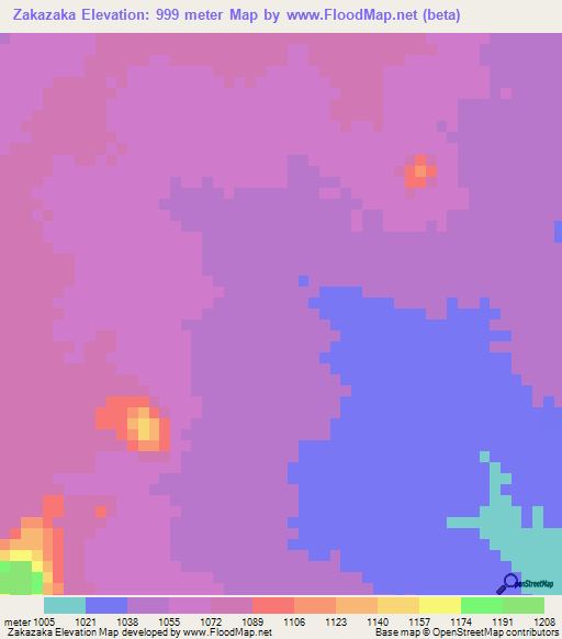 Zakazaka,Zambia Elevation Map