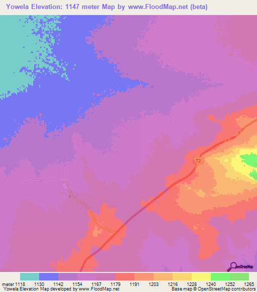 Yowela,Zambia Elevation Map