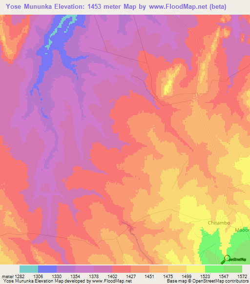 Yose Mununka,Zambia Elevation Map