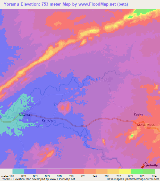 Yoramu,Zambia Elevation Map