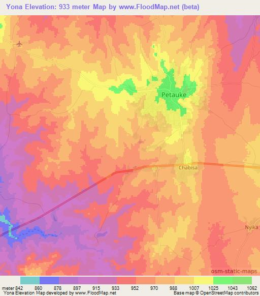 Yona,Zambia Elevation Map