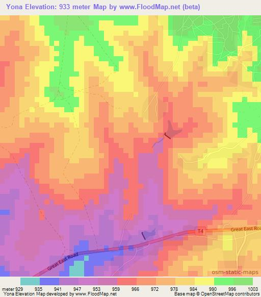 Yona,Zambia Elevation Map