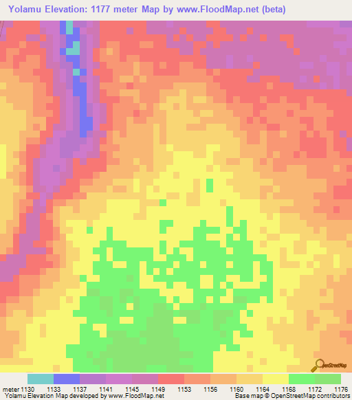 Yolamu,Zambia Elevation Map