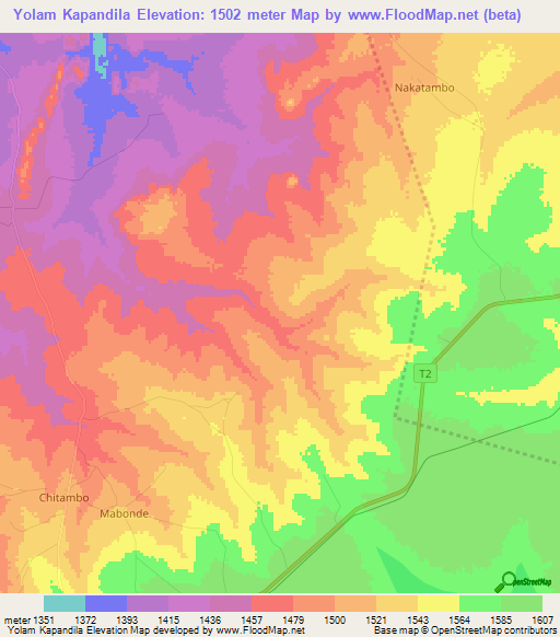 Yolam Kapandila,Zambia Elevation Map