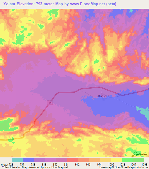 Yolam,Zambia Elevation Map