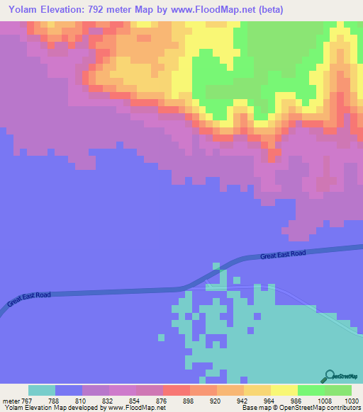 Yolam,Zambia Elevation Map