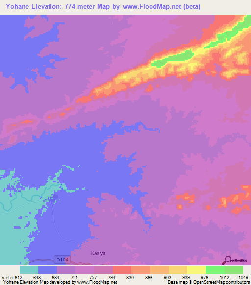 Yohane,Zambia Elevation Map