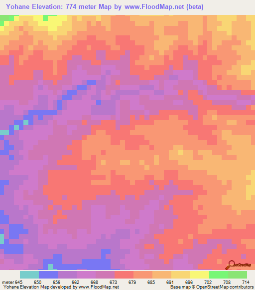 Yohane,Zambia Elevation Map