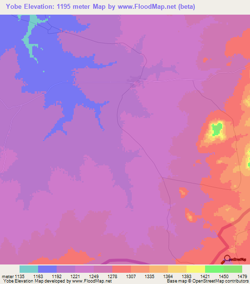 Yobe,Zambia Elevation Map