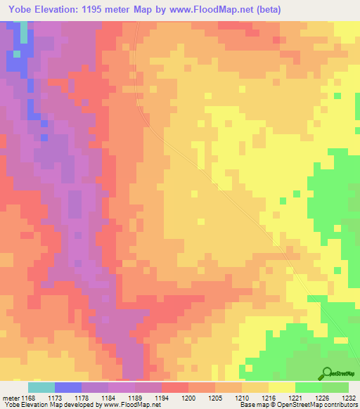 Yobe,Zambia Elevation Map