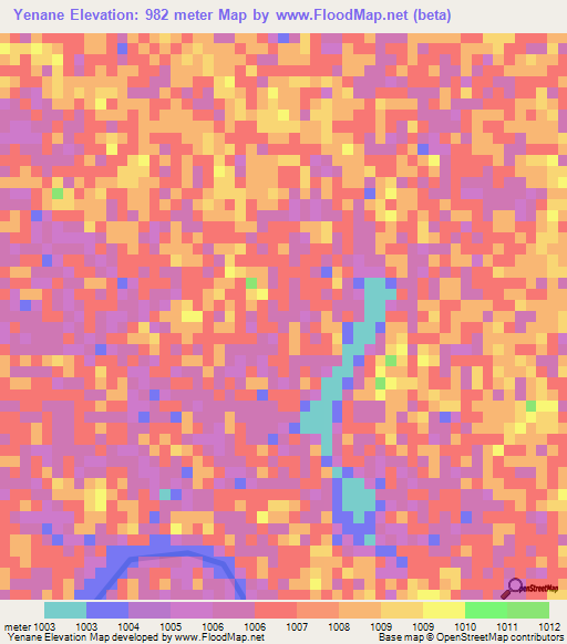 Yenane,Zambia Elevation Map