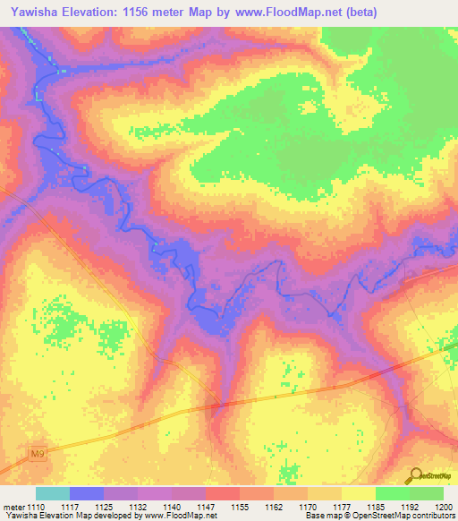 Yawisha,Zambia Elevation Map