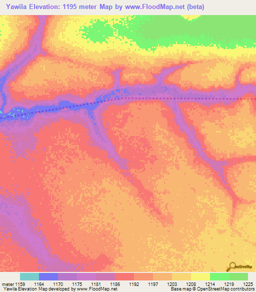 Yawila,Zambia Elevation Map