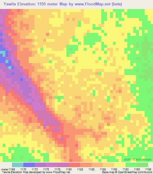 Yawila,Zambia Elevation Map