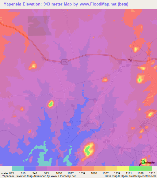 Yapenela,Zambia Elevation Map