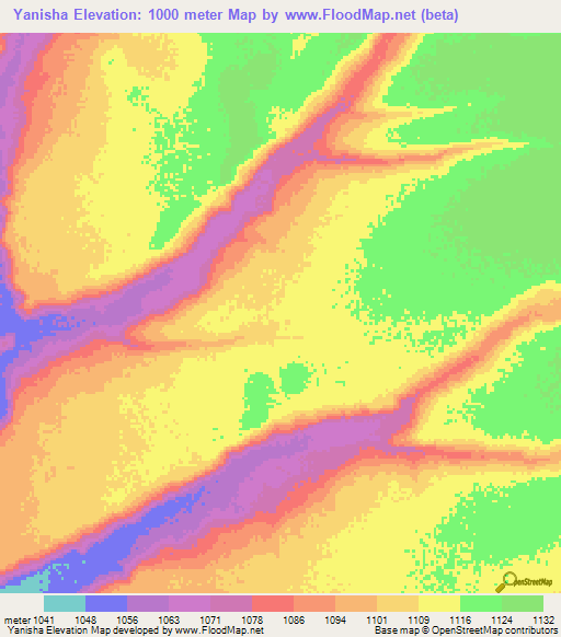 Yanisha,Zambia Elevation Map