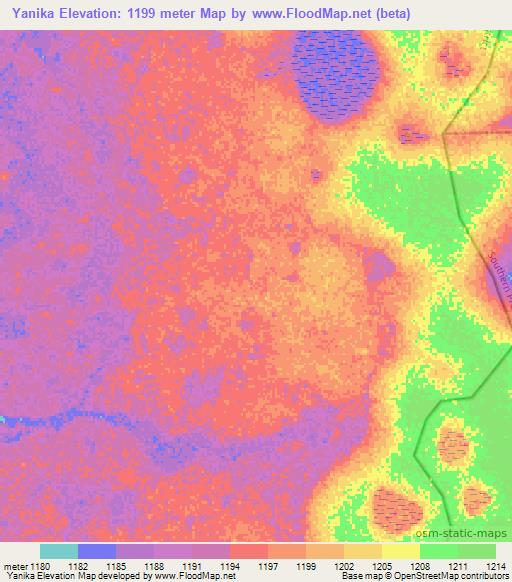 Yanika,Zambia Elevation Map